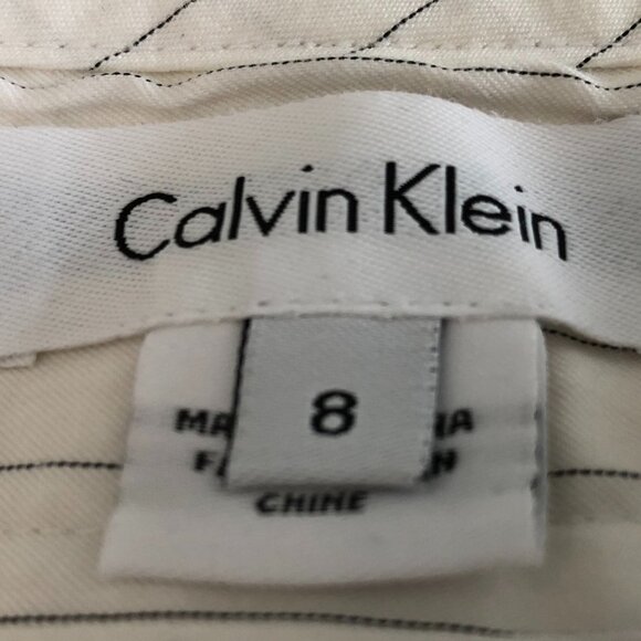 Calvin Klein Vtg Mid Rise Wide Leg Cuffed Pin Stripe Pants White + Black Size 8 - Picture 10 of 12